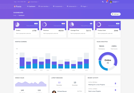 Foxia - Admin & Dashboard Template