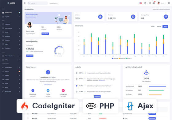 Skote - CodeIgniter, PHP & Ajax Admin Dashboard Template