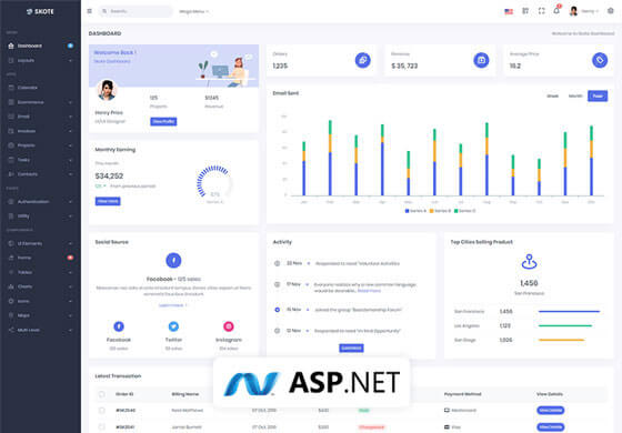Skote - ASP.Net Core & MVC5 Admin & Dashboard Template