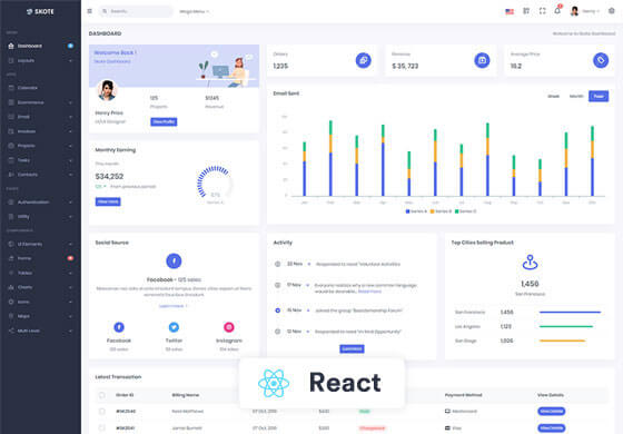 Skote - React Admin & Dashboard Template + Sketch